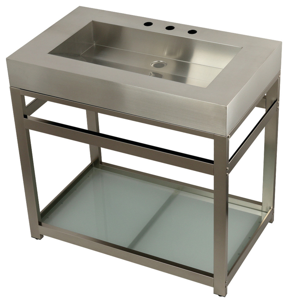 37" Stainless Steel Sink w/Steel Console Sink Base Contemporary Bathroom Vanities And Sink