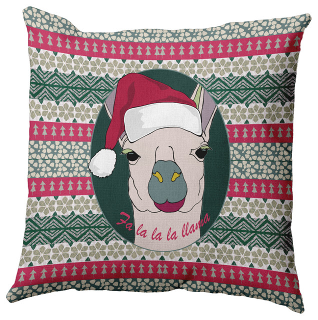 Fa La Llama Accent Pillow, Christmas Green, 26"x26"