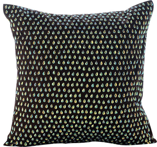 Brown Decorative Pillow Covers 12"x12" Silk, Persian Peacock