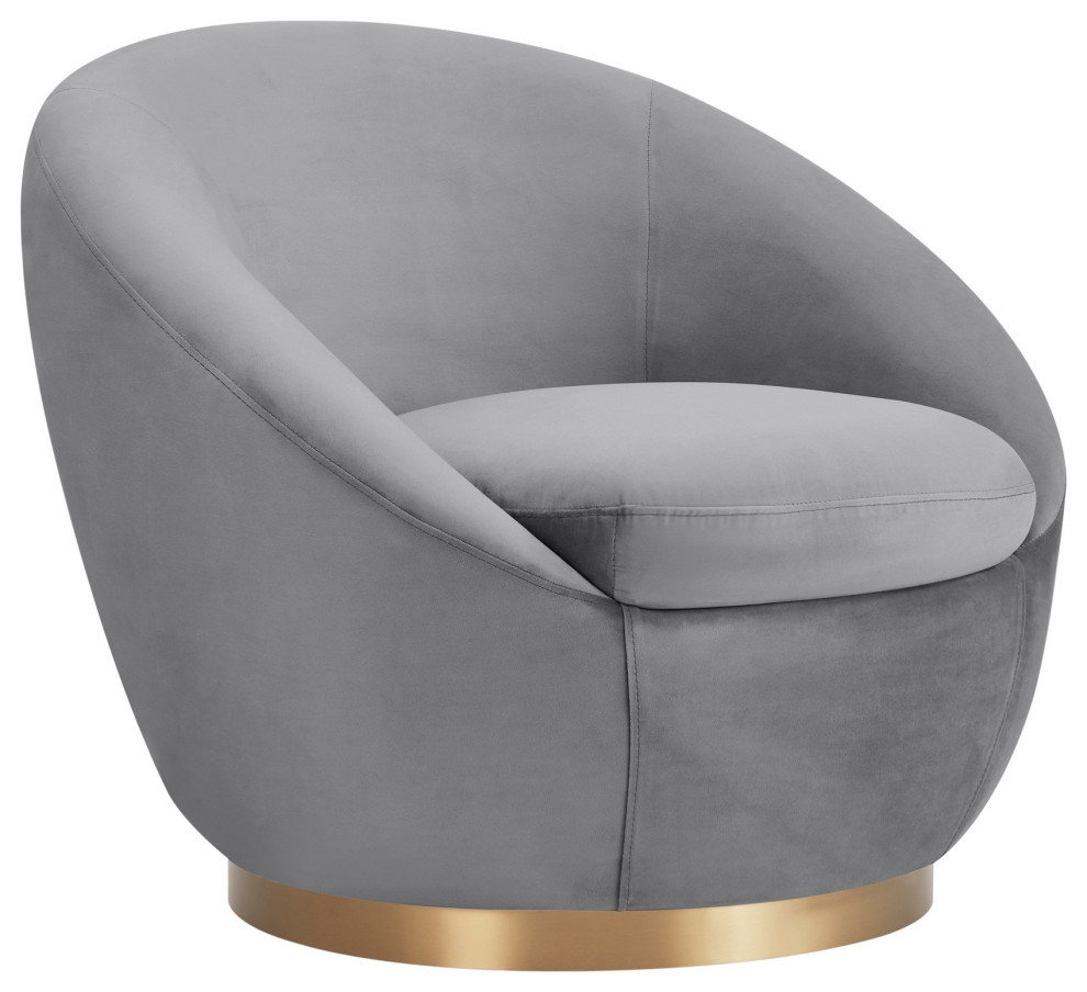 34 Inch Fabric Upholstered Swivel Accent Chair, Gold And Gray Contemporary Armchairs And