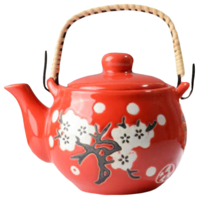 Japanese Style Porcelain Teapot Exquisite Plum Blossom, Khaki Asian