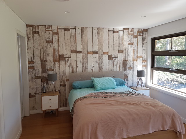 Scrap wood -Faux wood wallpaper coastal-bedroom