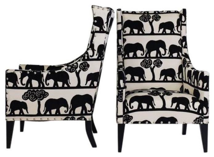 SOLD OUT! Wing Back Chairs with Elephant Print Pattern - $1,200 Est. Retail - $4