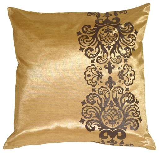 Pillow Decor - Gold with Brown Baroque Scroll Throw Pillow