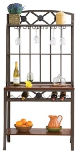 Bakers Rack With Stemware Hangers And Wine Rack Transitional