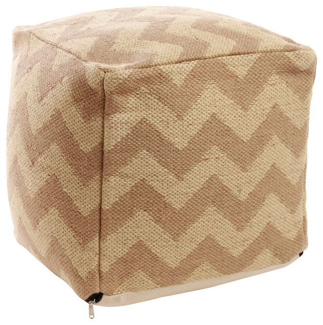 Chevron Pattern Jute Pouf, Natural Farmhouse Floor Pillows And