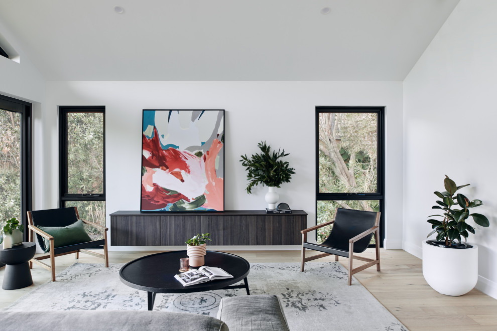 Design ideas for a contemporary living room in Melbourne.