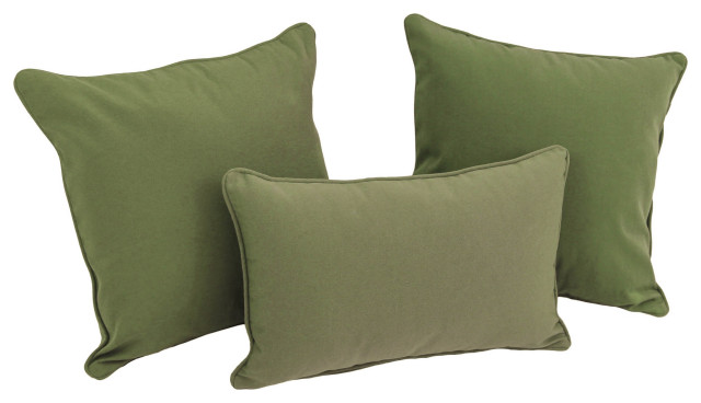 Double-Corded Solid Twill Throw Pillows With Inserts, Set of 3, Sage