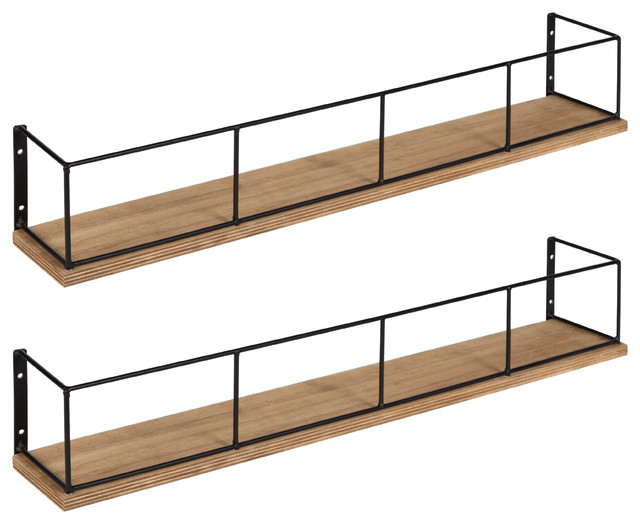 Kate and Laurel Benbrook 24 Floating Wall Shelves, Rustic Brown and Black