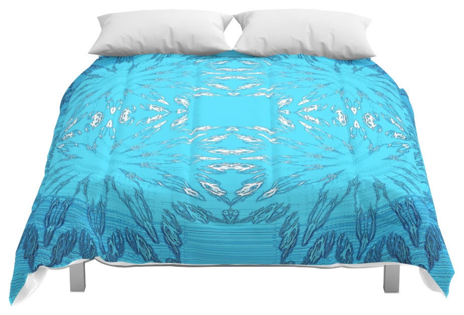 Society6 Turquoise Blue Color Burst Floral Comforter