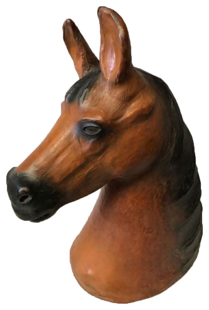 Large Horse Head Leather Covered Paper Mache Wall Mount Farmhouse