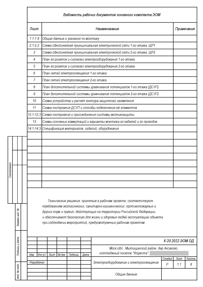 Проект инженерного обеспечения объекта (коттедж), рабочая документация раздела Э