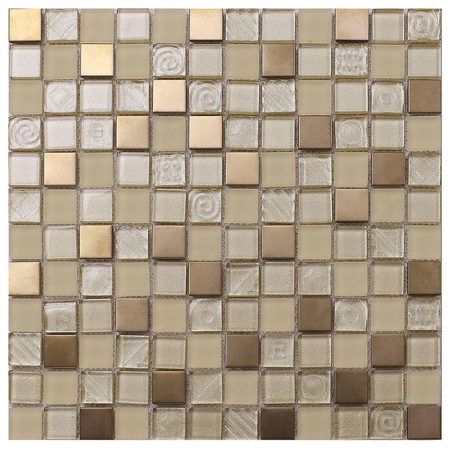 Copper Glass Metal Backsplash Tile, Copper Glass Tile