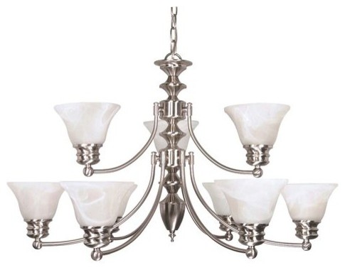 Nuvo 60/3196 Empire 9-Light Brushed Nickel and Alabaster Glass Chandelier