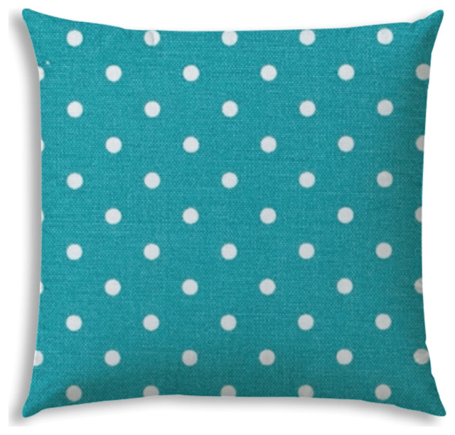 17" X 17" Turquoise Blown Seam Polka Dots Lumbar Indoor Outdoor Pillow