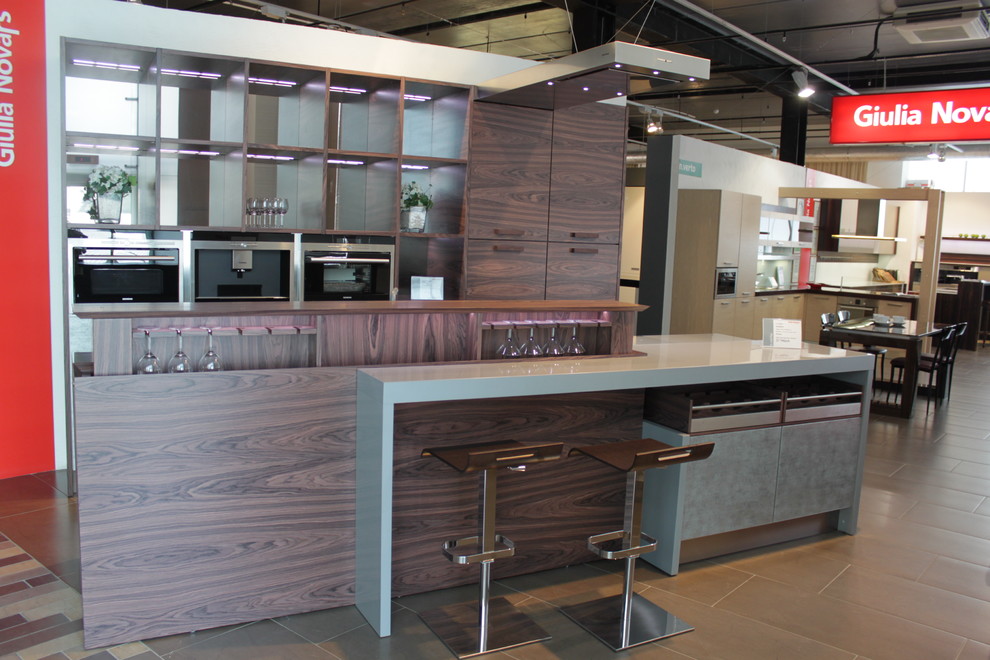 Шпон Палисандр Индийский + фасады со стеклом Серебро