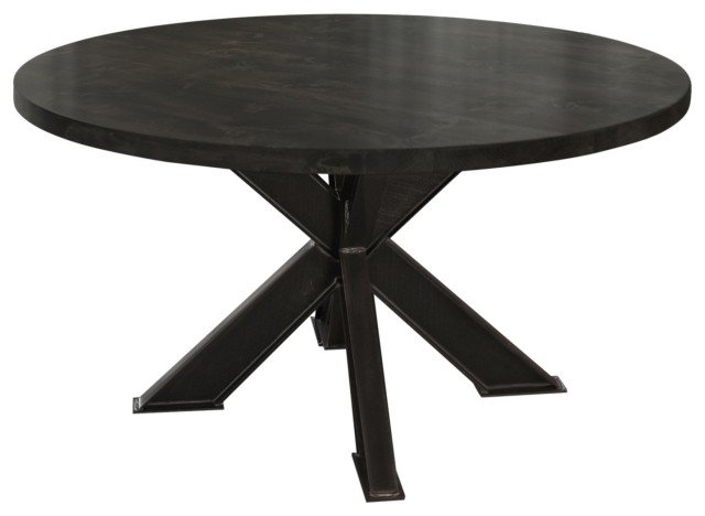 Round Steel X Base Pedestal Table, Round Black Pedestal Dining Table