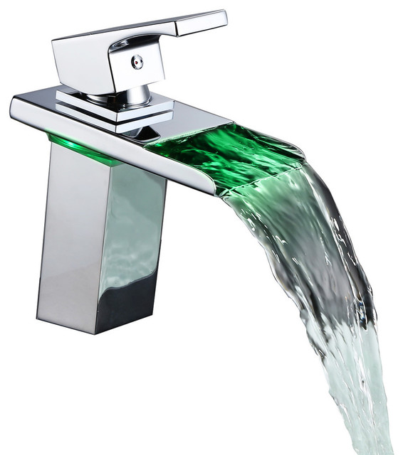 Waterfall Style LED Thermal Sink Faucet Modern Bathroom Sink