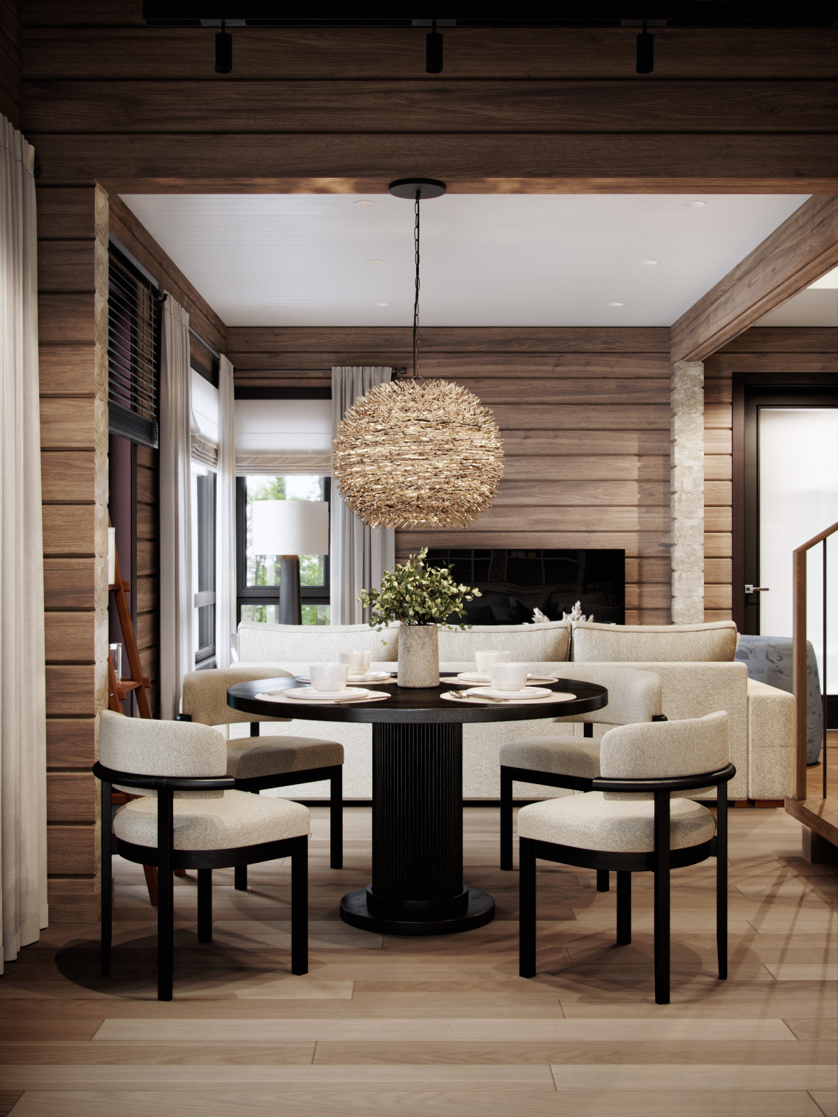 Дизайн интерьера загородного дома из бруса