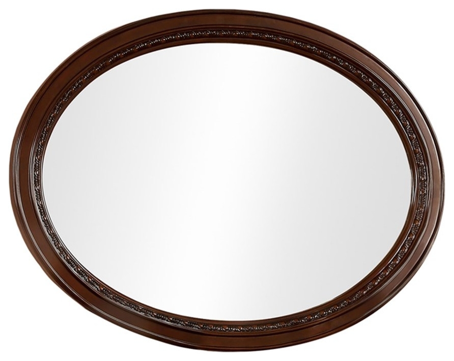 Bowery Hill Traditional Wood Frame Oval Mirror in Brown Cherry