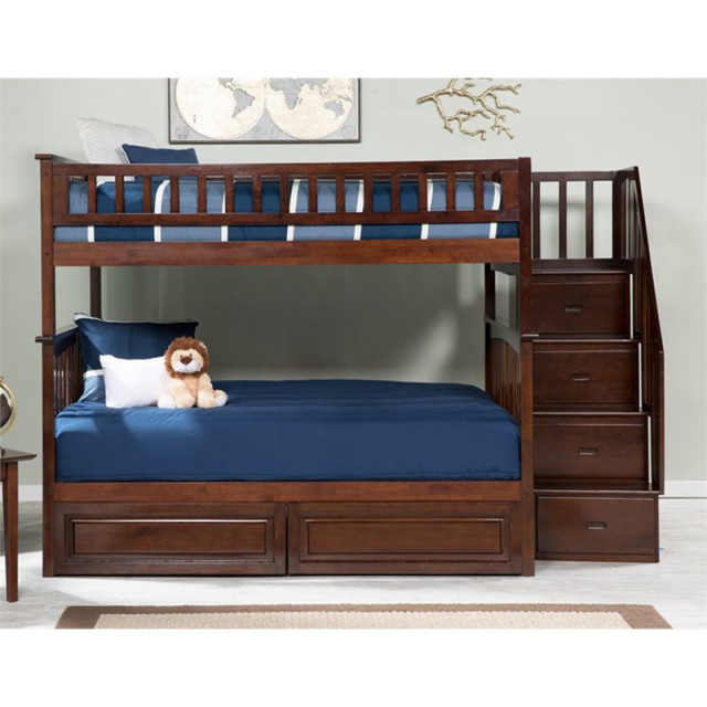 AFI Columbia Twin Over Twin Staircase Storage Solid Wood Bunk Bed in ...