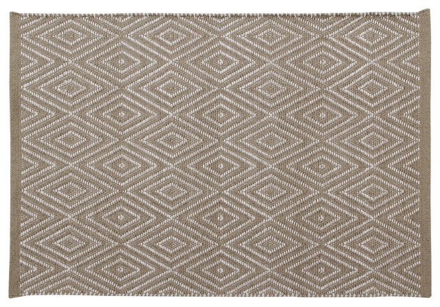 Handwoven Taupe Diamonds Cotton Rug, 60x90 Cm