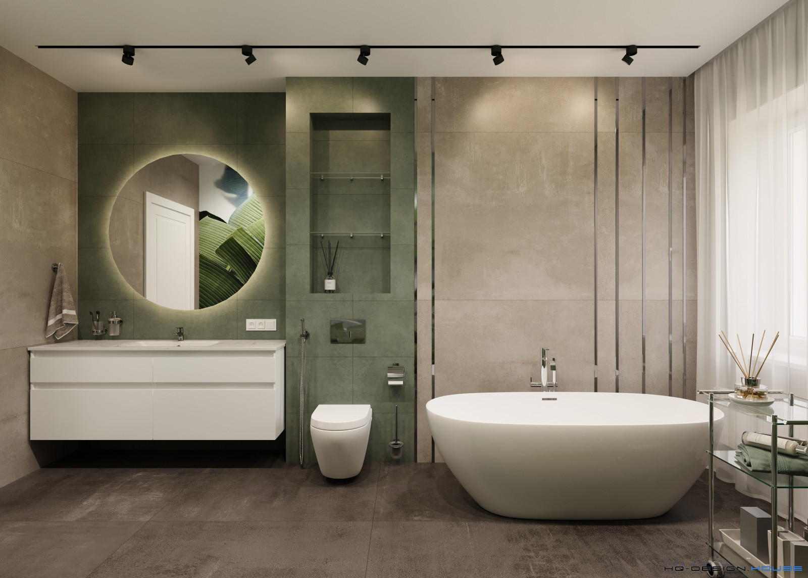 Яркий санузел в двухэтажном коттедже в современном стиле