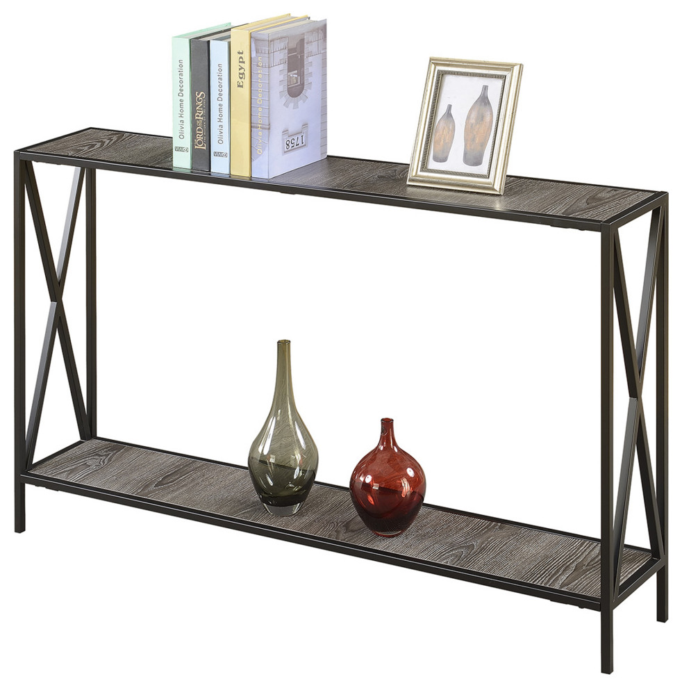 Convenience Concepts Tucson Weathered Gray And Black Console Table R4