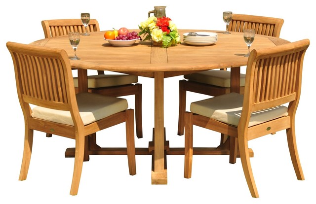 5-Piece Outdoor Dining Set, 72" Round Table, 4 Arbor Stacking Armless Chairs