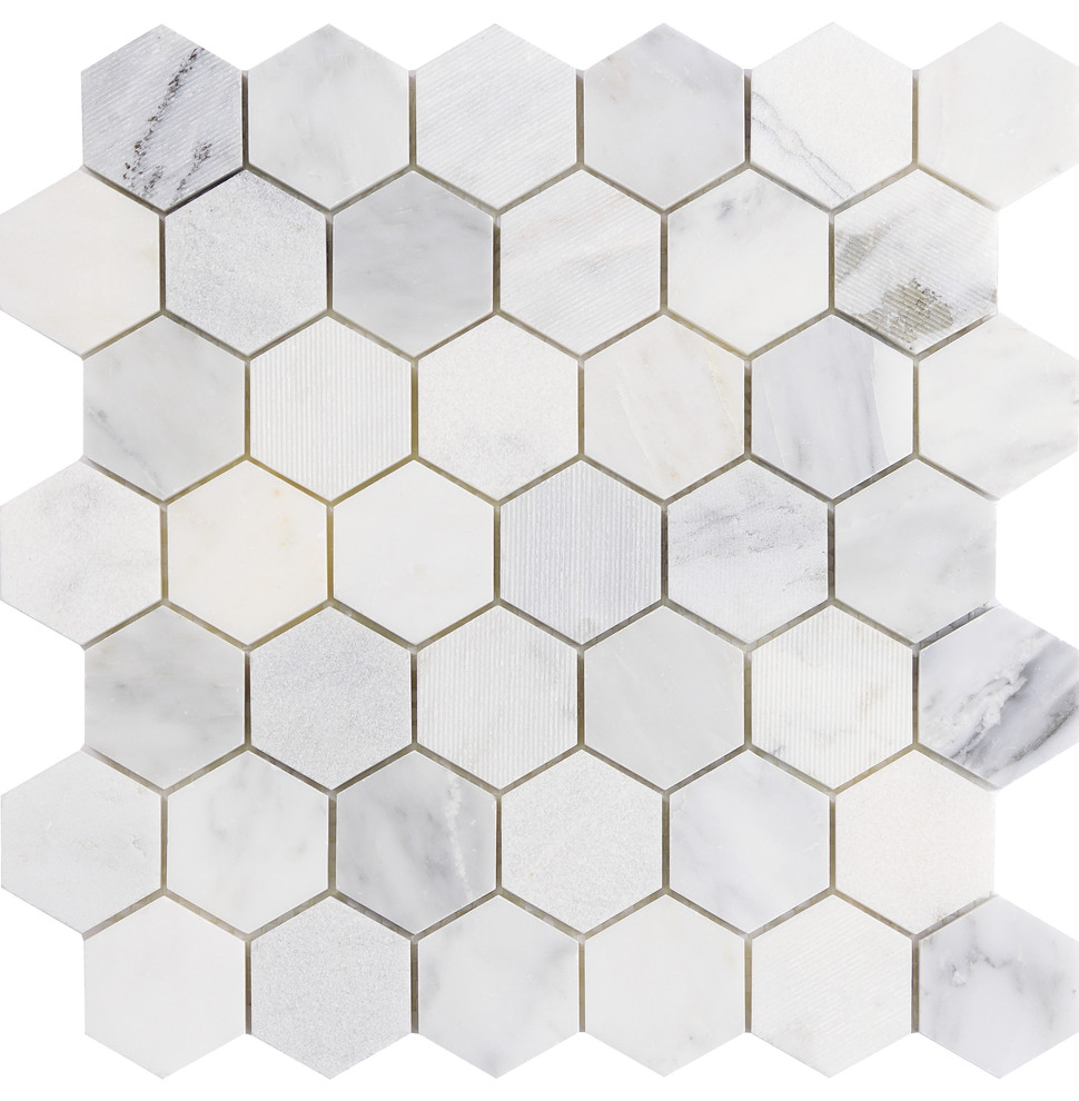 Marble Winter Frost 12"x12" Marble Mosaic Tile, Set of 10