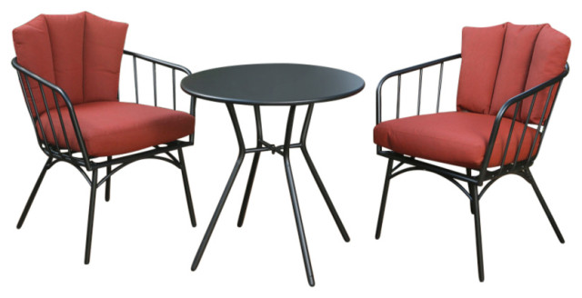 Rimini 3pc Bistro Conversation Set With Shell-back Cushions - Midcentury -  Outdoor Pub And Bistro Sets - by Pacific Casual | Houzz