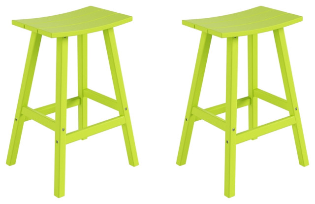 Florence Outdoor 29" HDPE Plastic Saddle Seat Barstool Lime (Set of 2)