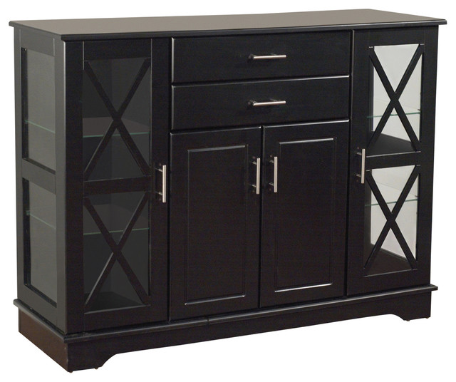 Black Wood Buffet Dining Room Sideboard, Buffet Cabinets With Glass Doors