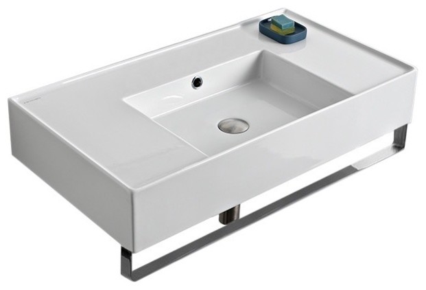 32 Ceramic Wall Mount Sink With Counter Space With Towel Bar No Hole