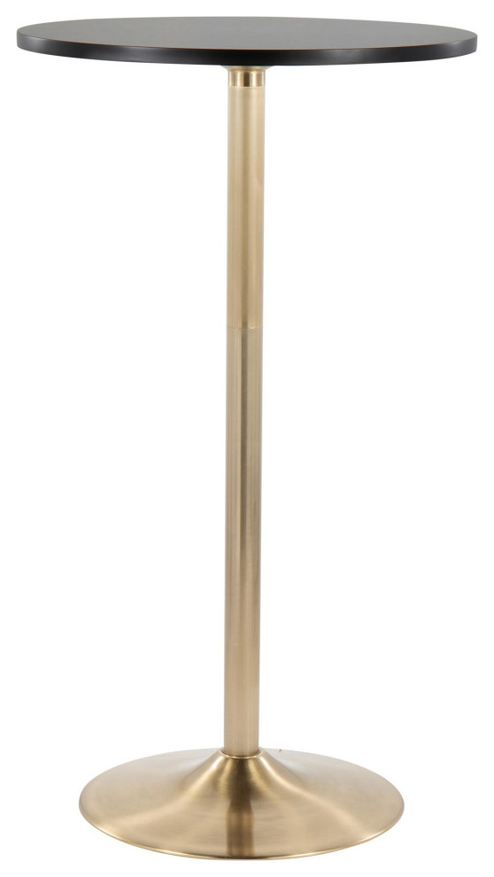 Pebble Glam Adjustable Dining to Bar Table, Gold Metal/Black Wood Contemporary Indoor Pub