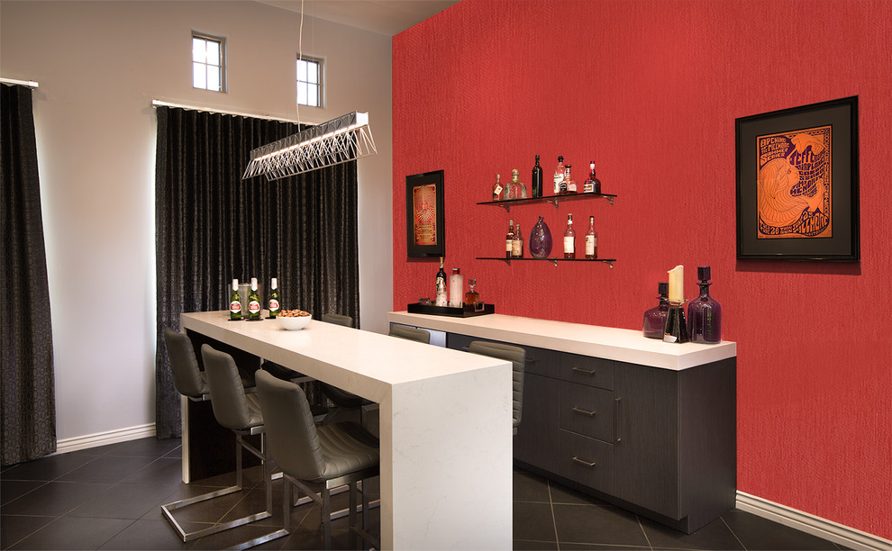 This is an example of a large modern home bar in Phoenix.