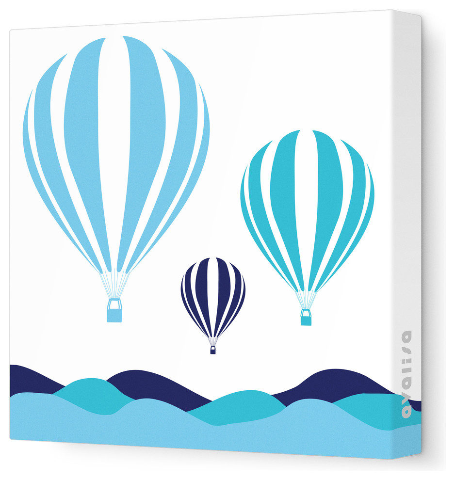 Things That Go - Hot Air Balloons Stretched Wall Art, 12" x 12", Blue Hue