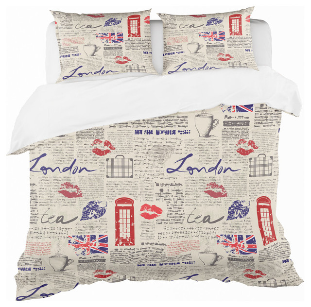 Uk London Vintage Kiss Print Modern And Contemporary Duvet Cover