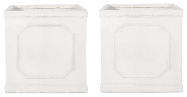 Greg Outdoor Large Cast Stone Planters, Set of 2, Antique White