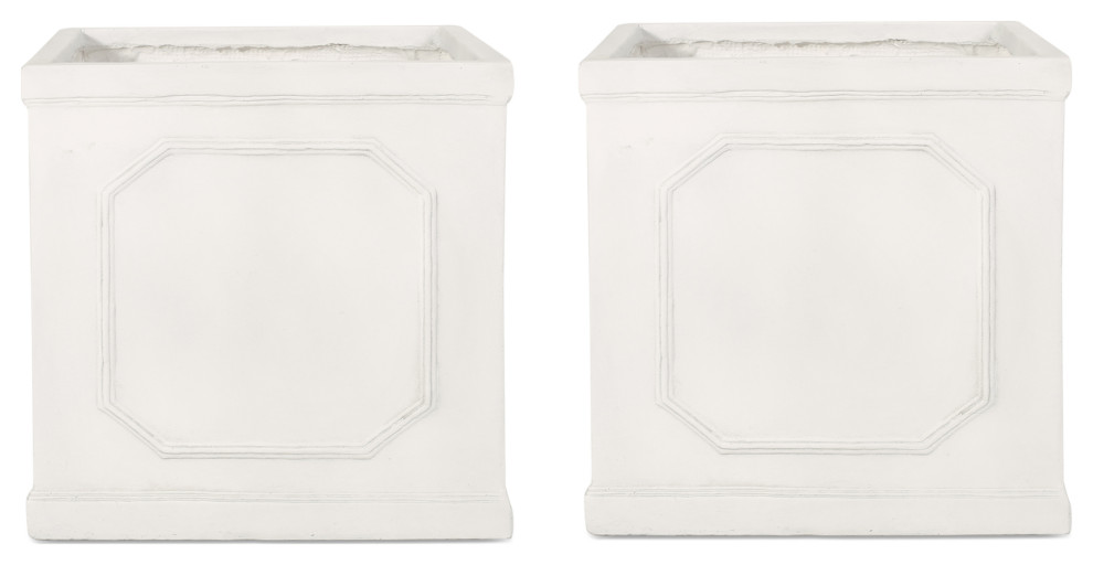 Greg Outdoor Large Cast Stone Planters, Set of 2, Antique White