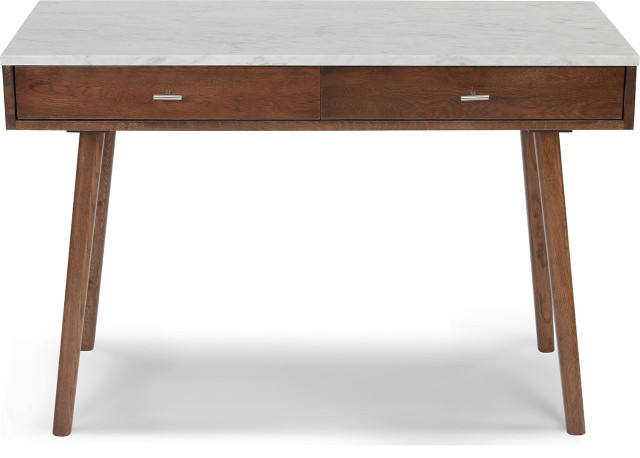 Viola 44" Rectangular Italian Carrara White Marble Writing Desk with