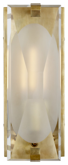 Castle Peak Bathroom Wall Sconce 1-Light Soft Brass Clear Textured Glass 12.5"H