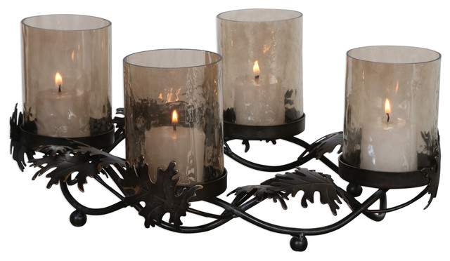 Bronze Metal Oak Leaf Candle Holder Wreath Tabletop Centerpiece Bronze Metal Oak Leaf Candle Holder