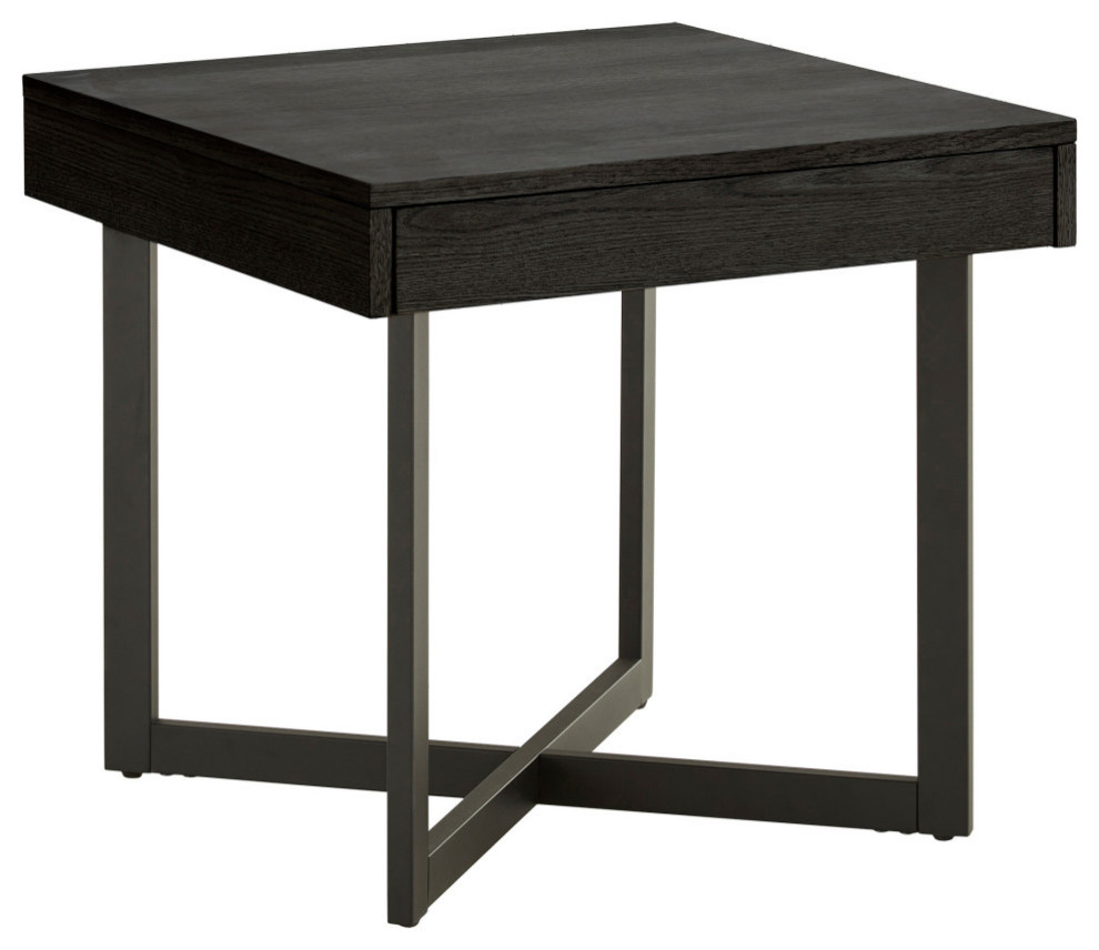 Broderick Wood Finish End Table With One Drawer Industrial Side