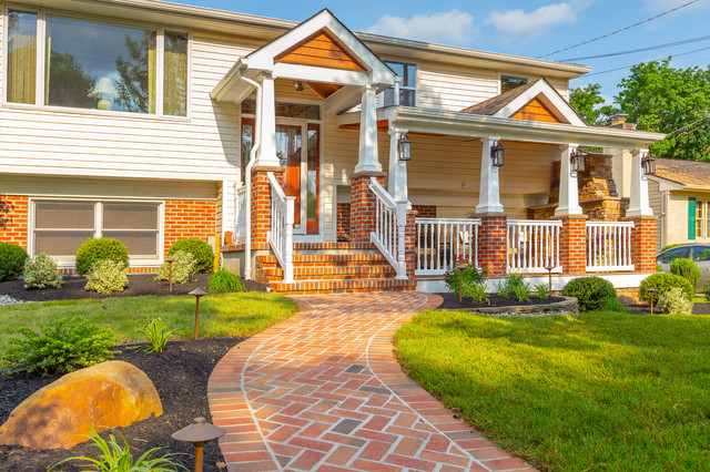 Front Porch & Portico Addition trendy-veranda