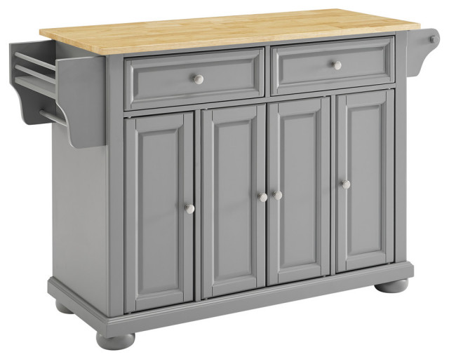 Alexandria Wood Top Kitchen Island/Cart Gray/Natural Transitional