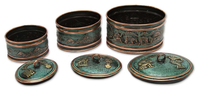Andean LifeBronze and Copper Boxes, 3-Piece Set