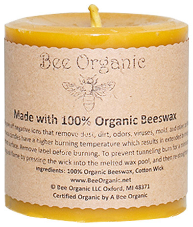 Bee Organic 100% Organic Beeswax Round Pillar Candle, Small