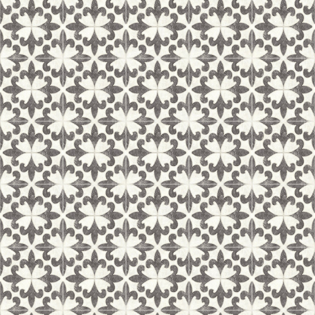 4072-70032 Delphine Remy Black Fleur Tile Sure Strip Prepasted Wallpaper
