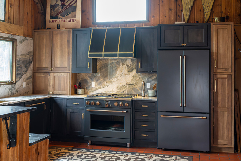 Example of a mountain style kitchen design in Denver